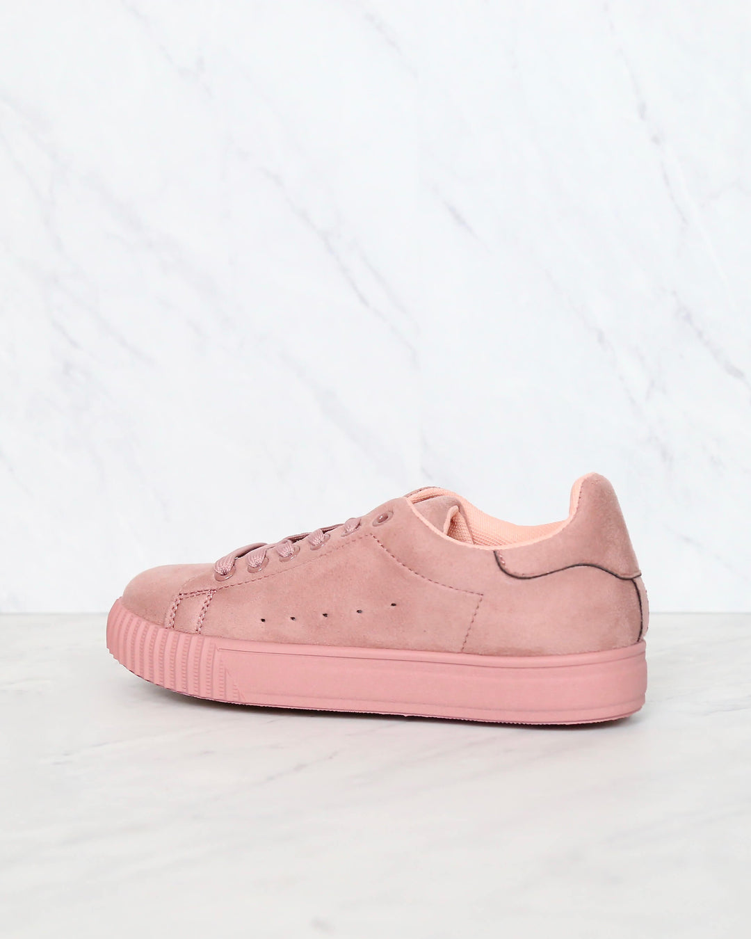 Suede Low Top Lace Up Sneakers in Mauve