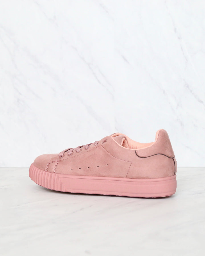 Suede Low Top Lace Up Sneakers in Mauve