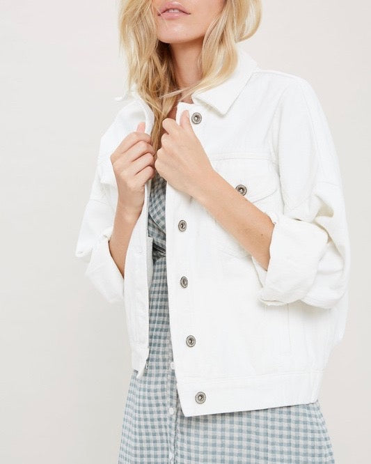 Premium Wash Cotton Denim Jacket in White