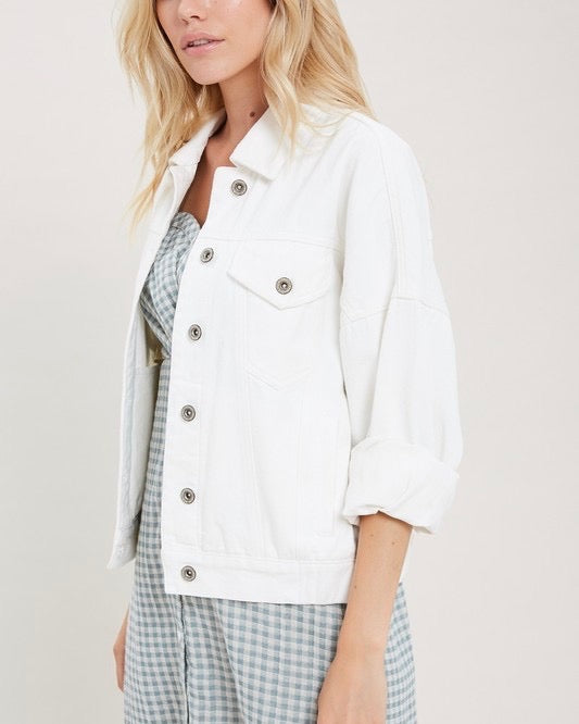 Premium Wash Cotton Denim Jacket in White
