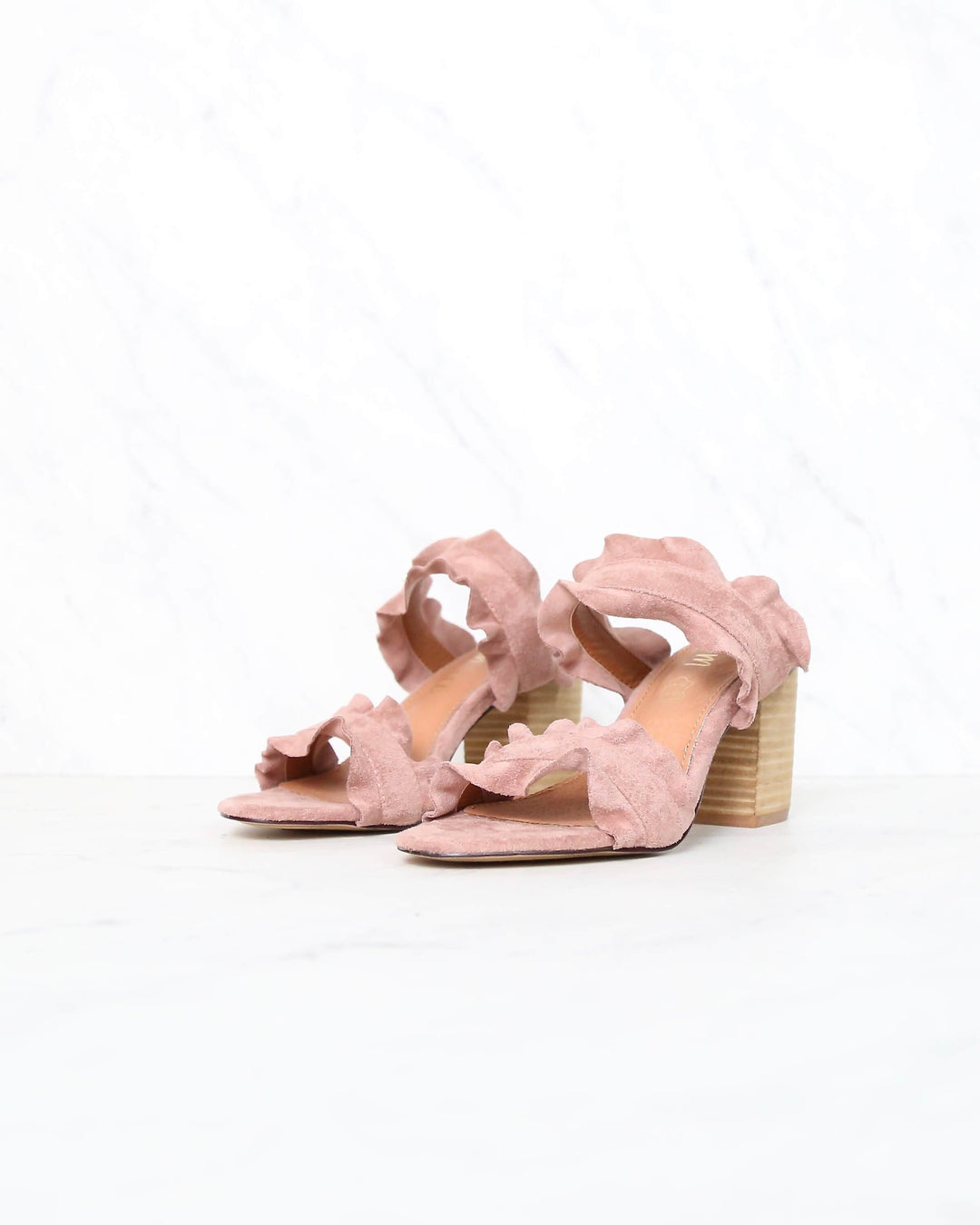 Miracle Miles - Rachel Casual Ruffle Wooden Block Heel in Rose
