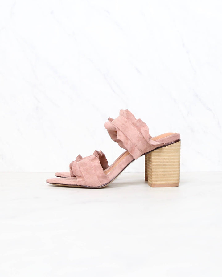 Miracle Miles - Rachel Casual Ruffle Wooden Block Heel in Rose