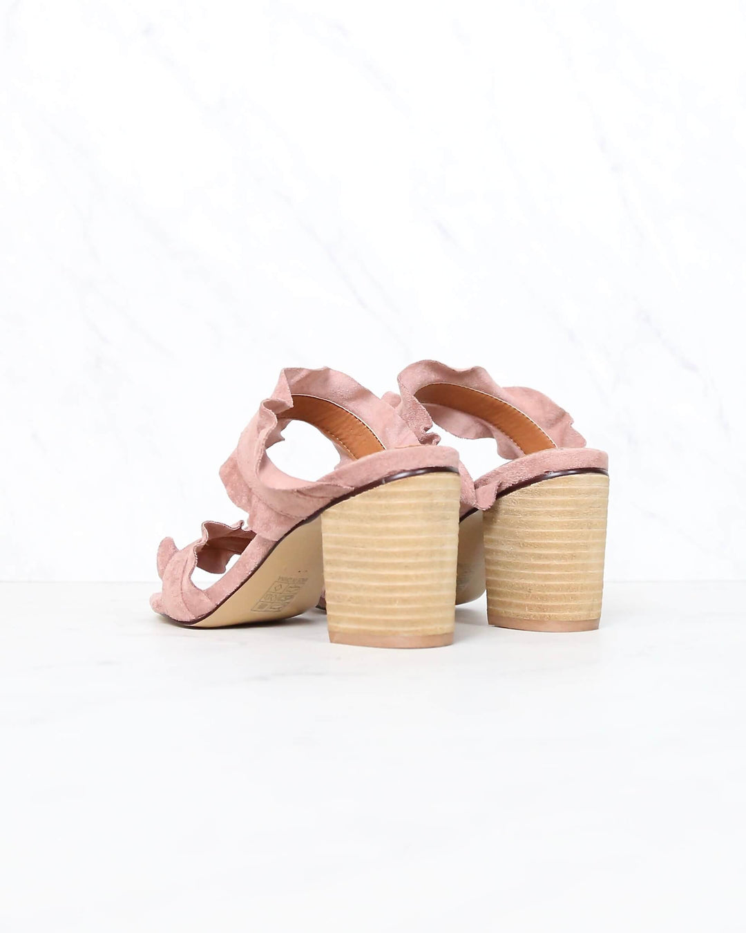 Miracle Miles - Rachel Casual Ruffle Wooden Block Heel in Rose