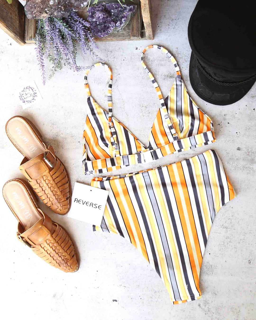 Final Sale - Reverse - Lean On Stripe Triangle High Waist Bikini Set