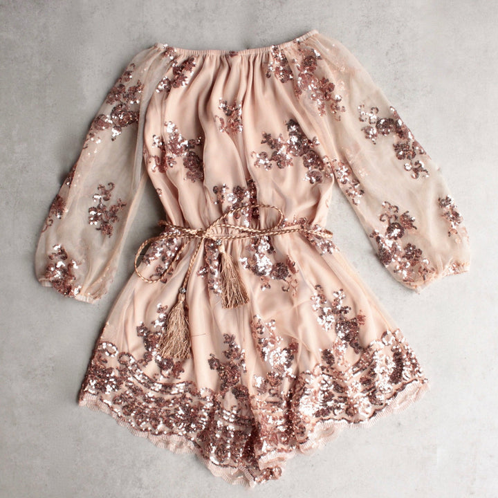 reverse - life of the party strapless sequin romper - rose gold - shophearts - 7