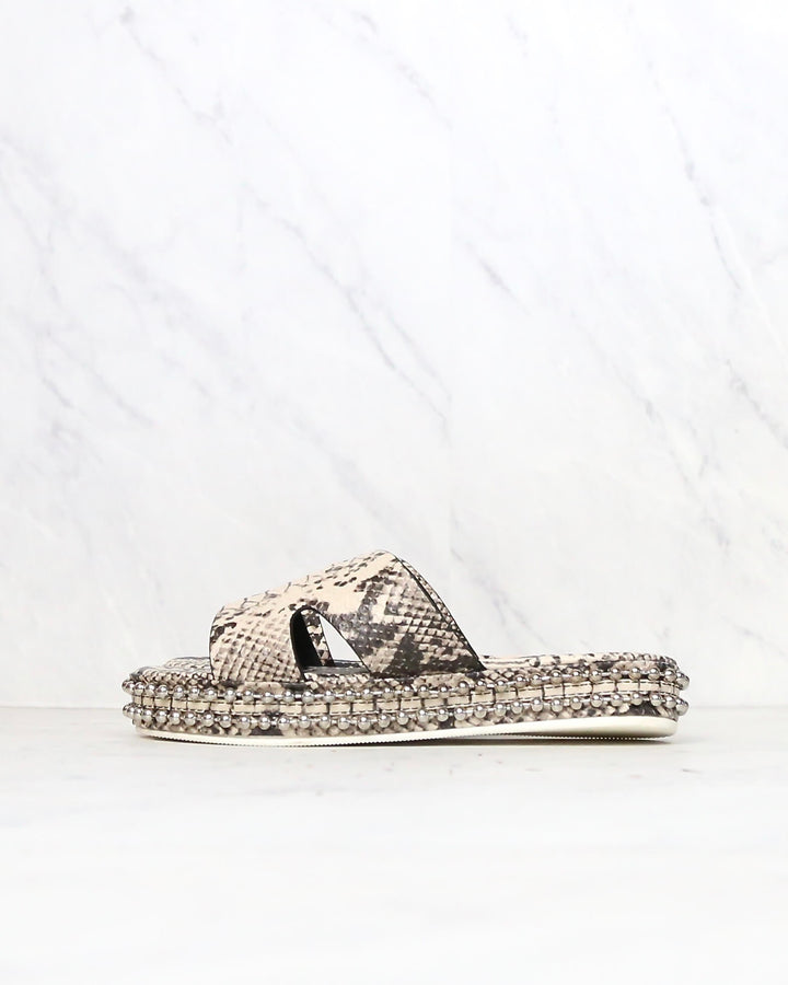 Cape Robbin - Rush Snake Print H-Band Open Toe Slip On Sandals