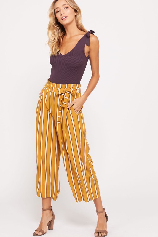 Sleeveless Knit Ribbed Self Tie Strap Bodysuit in Eggplant Purple