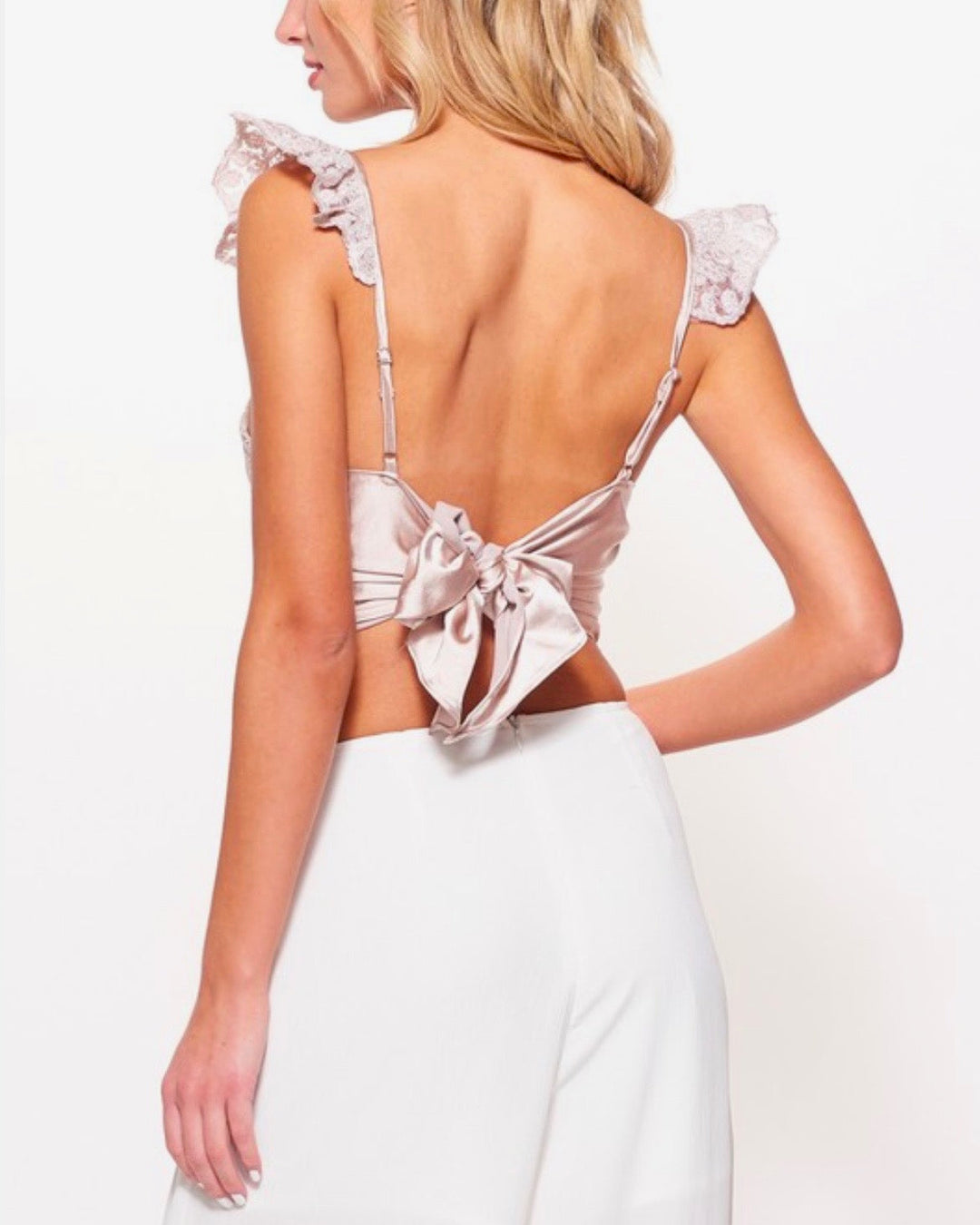 So Radioactive Lace Crop Top with Flutter Sleeves