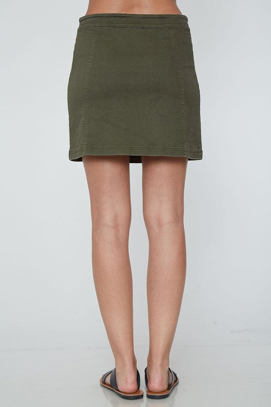 Woven Side Button Up Essential Mini Skirt in Olive