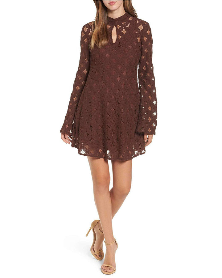 Final Sale - Somedays Lovin - Crimson Hearts Lace Dress in Burnt Red
