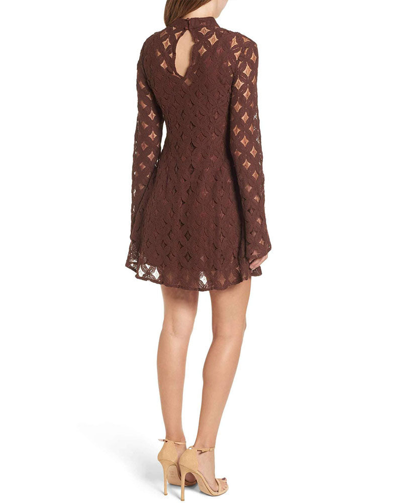Final Sale - Somedays Lovin - Crimson Hearts Lace Dress in Burnt Red