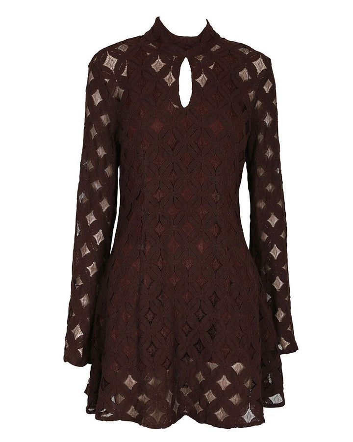 Final Sale - Somedays Lovin - Crimson Hearts Lace Dress in Burnt Red