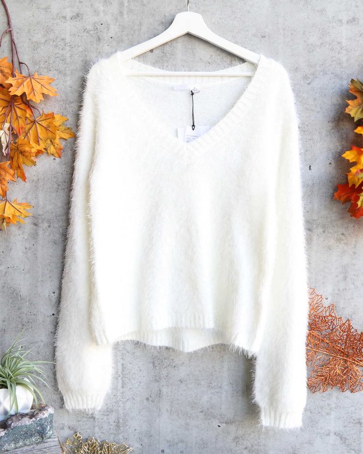Final Sale - Somedays Lovin - Heartbreaker Fuzzy Eyelash Jumper Sweater in Ivory