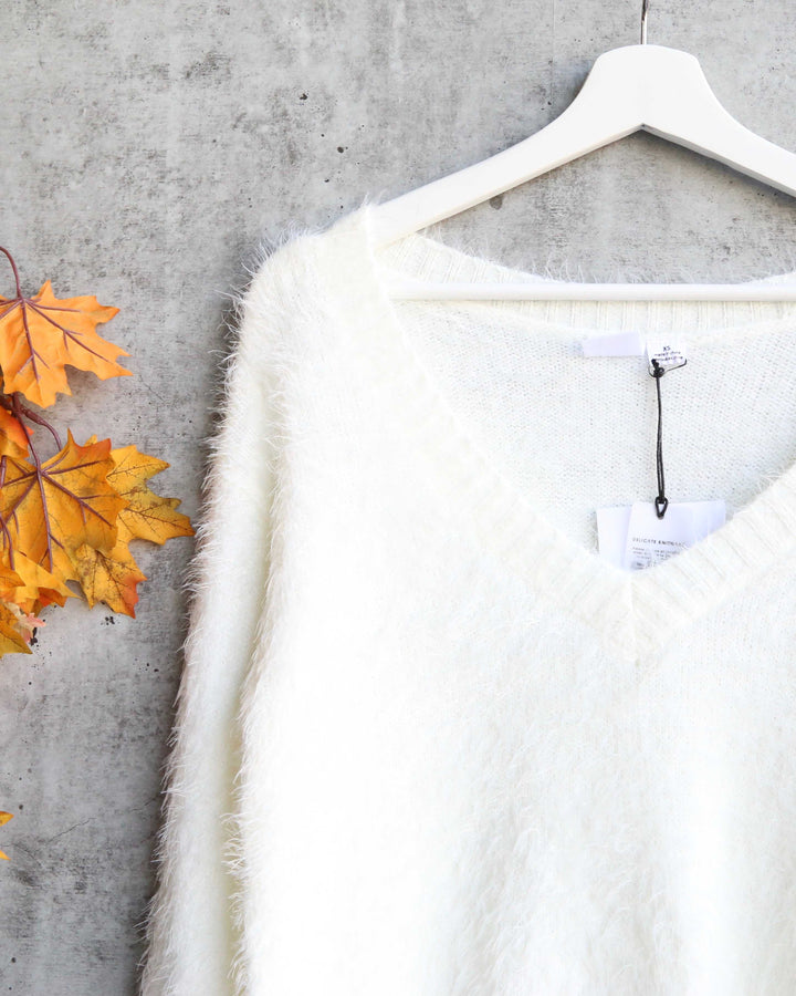 Final Sale - Somedays Lovin - Heartbreaker Fuzzy Eyelash Jumper Sweater in Ivory