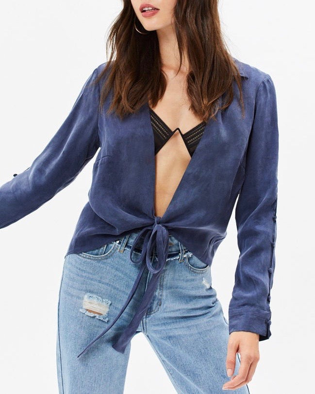 Final Sale - Somedays Lovin - Downtown Tie Front Shirt in Midnight Navy