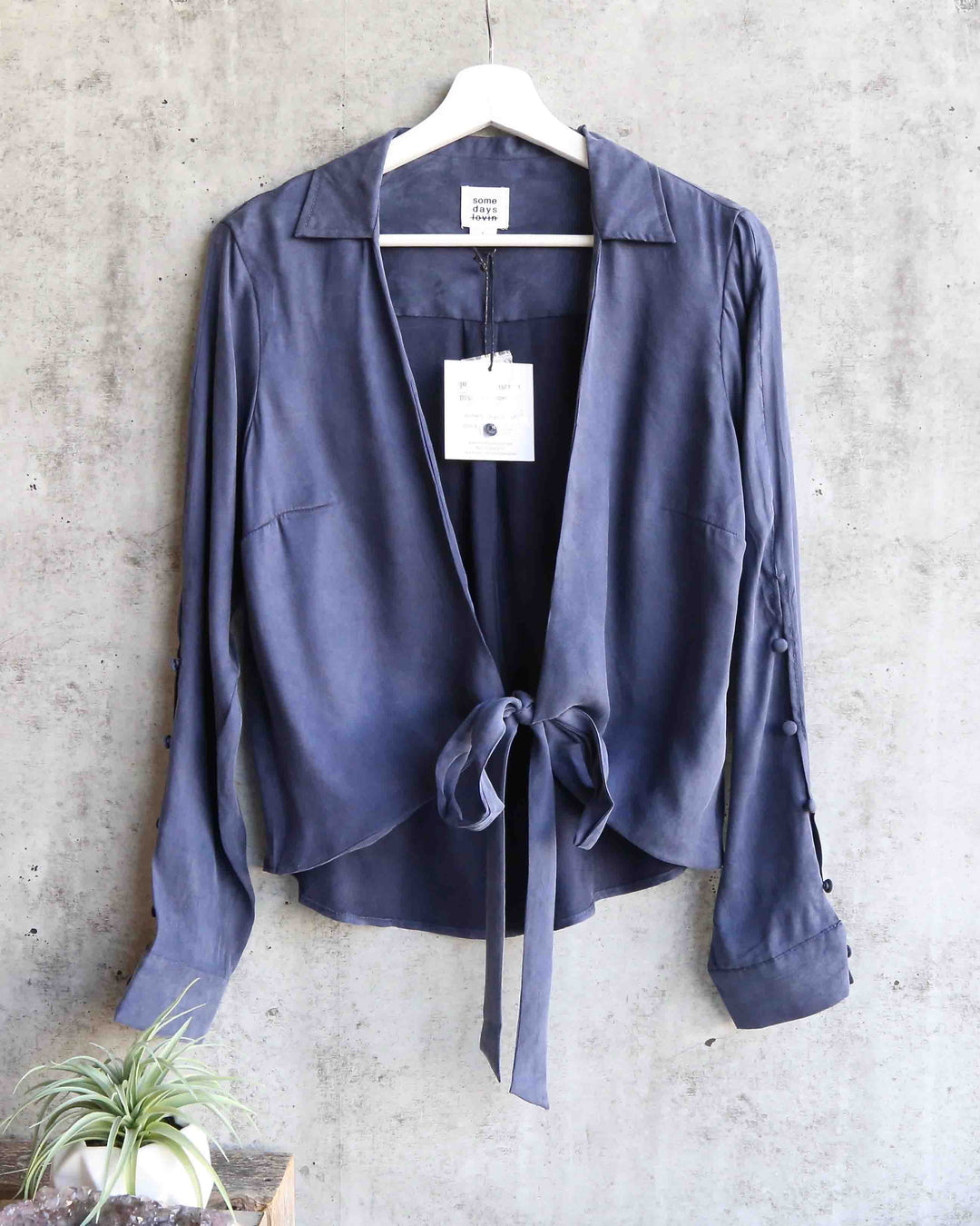 Final Sale - Somedays Lovin - Downtown Tie Front Shirt in Midnight Navy