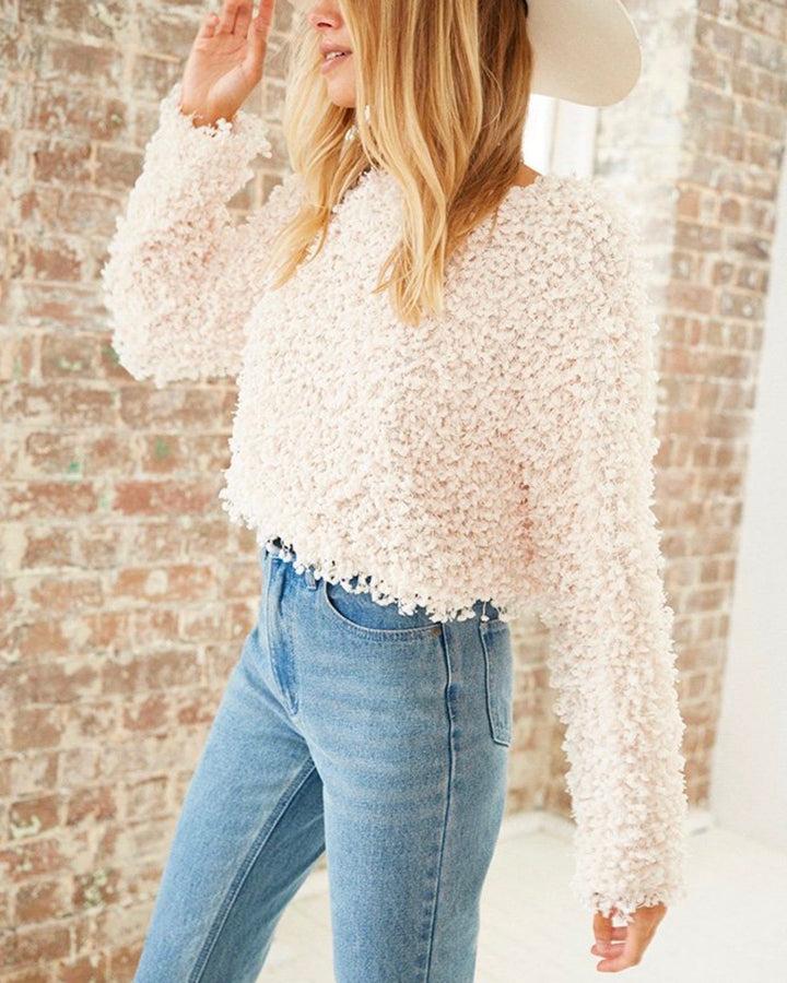 Final Sale - Somedays Lovin - Glorious Shaggy Cropped Sweater Top in Cream