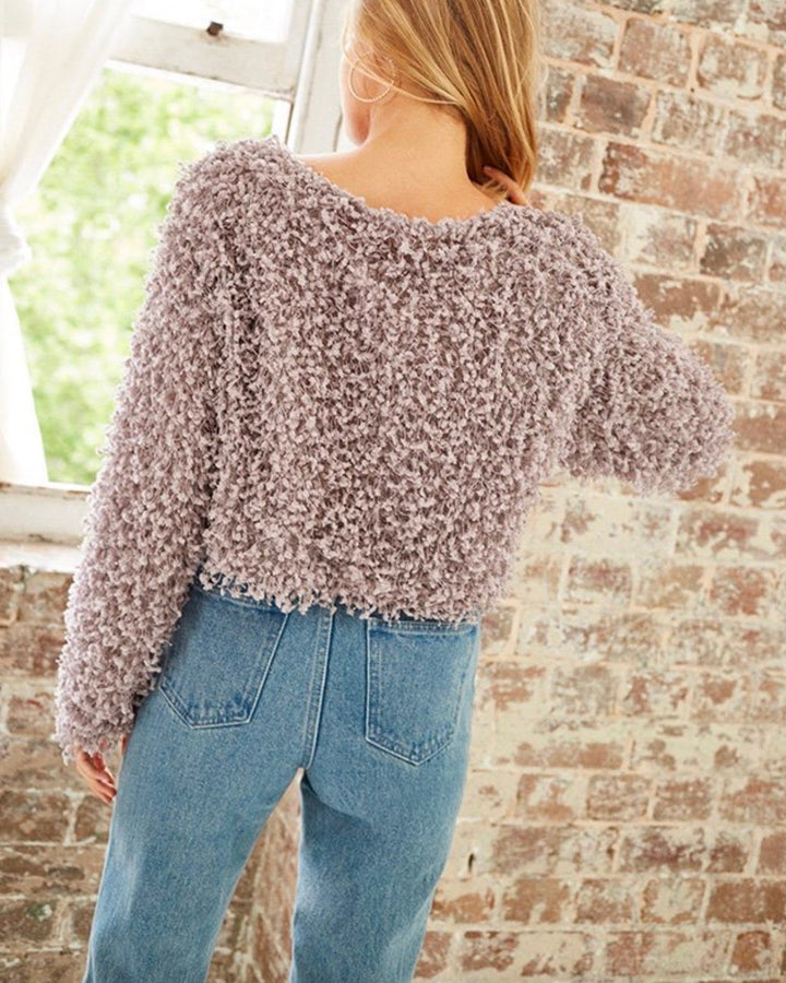 Final Sale - Somedays Lovin - Glorious Shaggy Cropped Sweater Top in Dove Grey