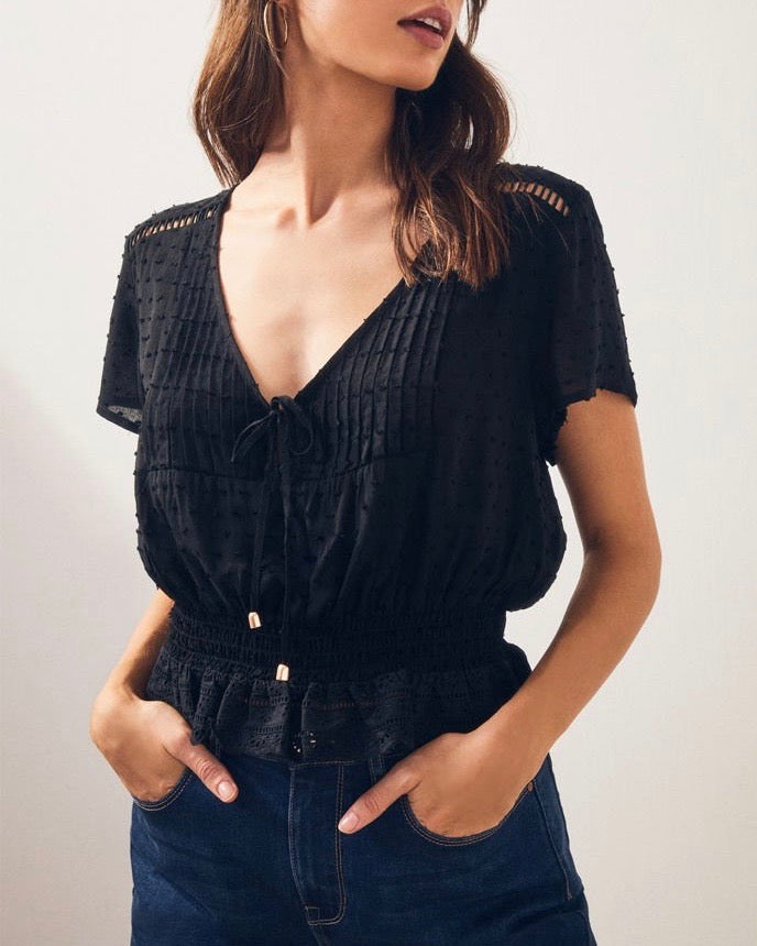 Final Sale - Somedays Lovin - Hey Darling Woven Swiss Dot Blouse - Black