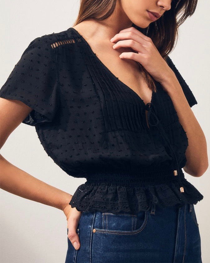 Final Sale - Somedays Lovin - Hey Darling Woven Swiss Dot Blouse - Black