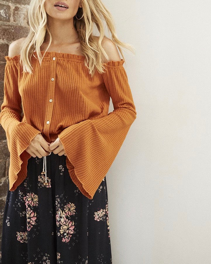 Final Sale - Somedays Lovin - Sky For Love Off The Shoulder Blouse in Golden Spice