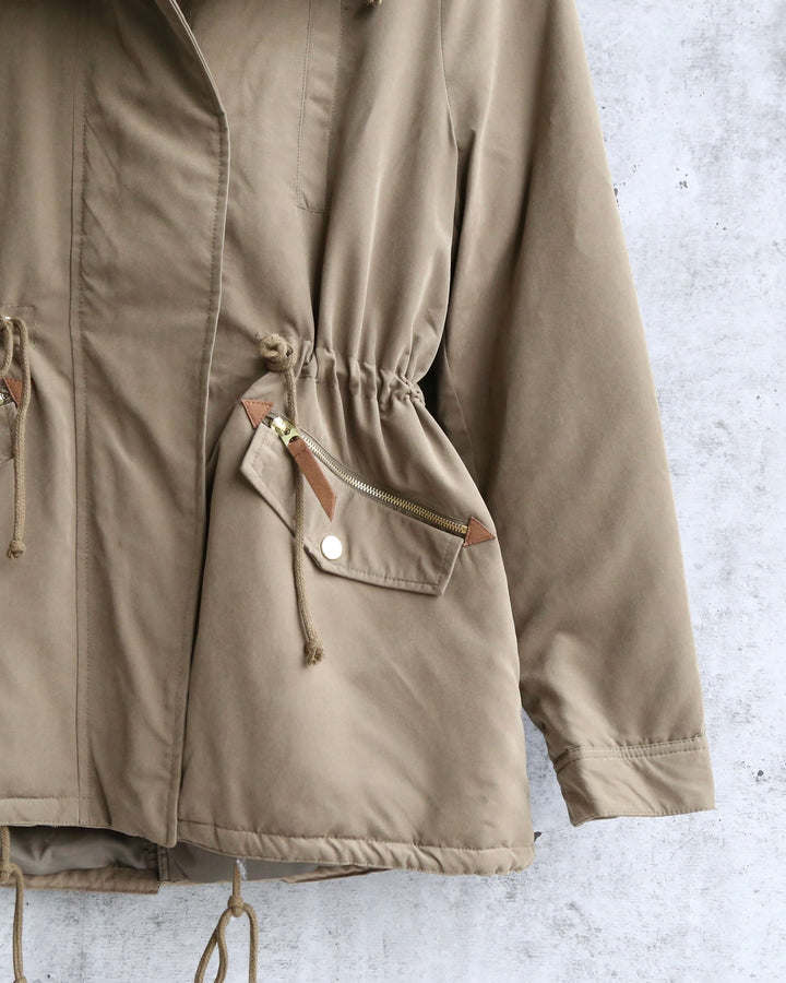 Stacie Faux Sherpa Lined Military Hooded Utility Parka Jacket in Olive