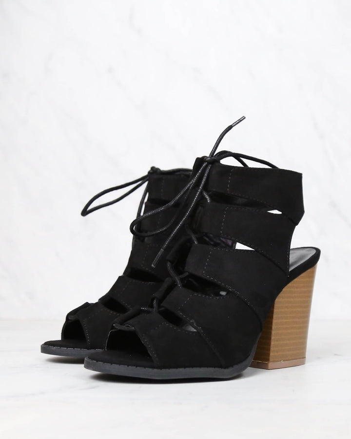 Summer Nights Cut Out Laced Up Block Heel Sandals in More Colors