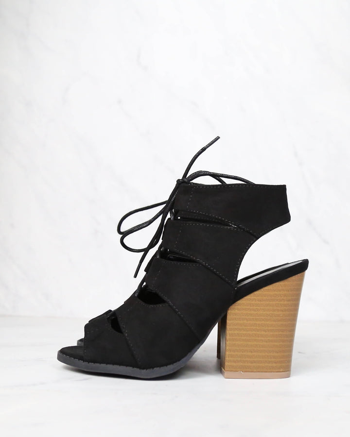 Summer Nights Cut Out Laced Up Block Heel Sandals in More Colors