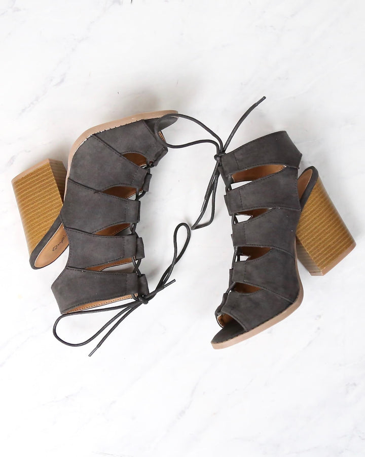 Summer Nights Cut Out Laced Up Block Heel Sandals in More Colors