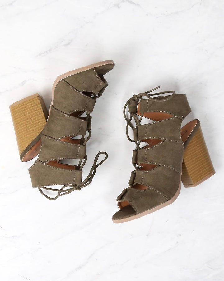 Summer Nights Cut Out Laced Up Block Heel Sandals in More Colors