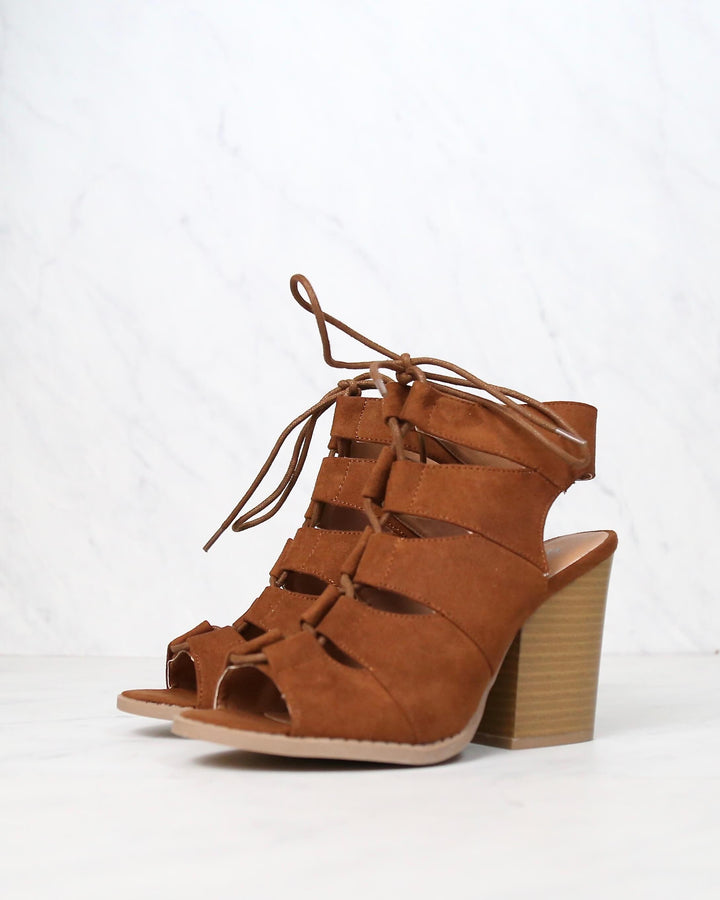 Summer Nights Cut Out Laced Up Block Heel Sandals in More Colors