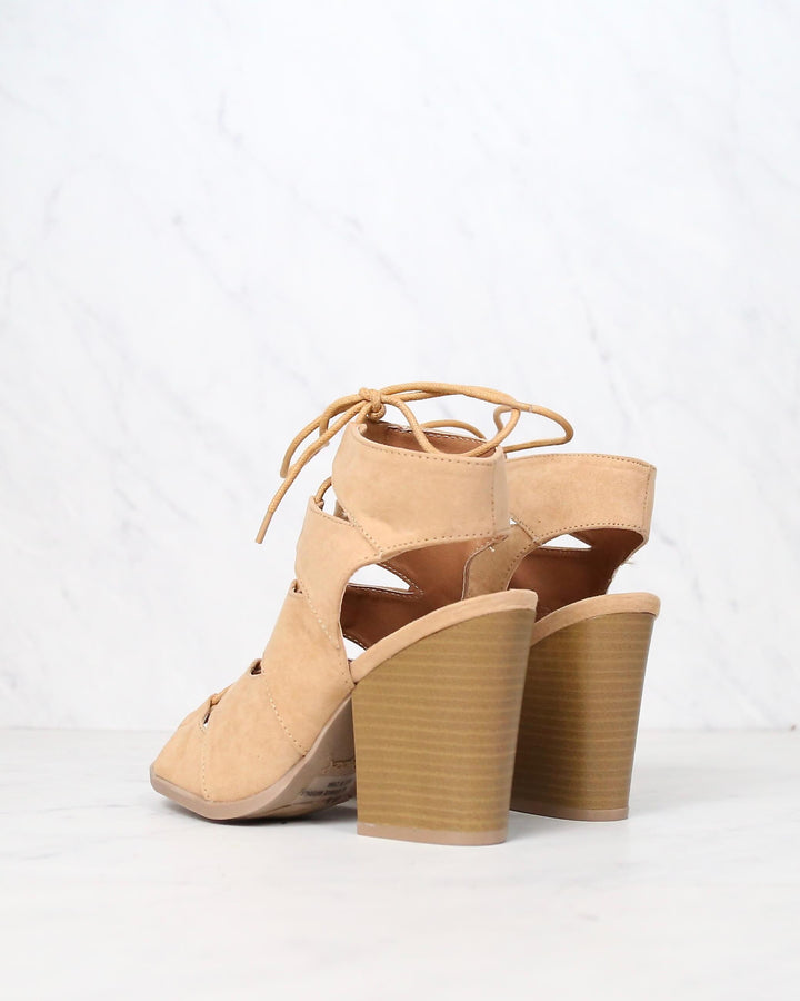 Summer Nights Cut Out Laced Up Block Heel Sandals in More Colors