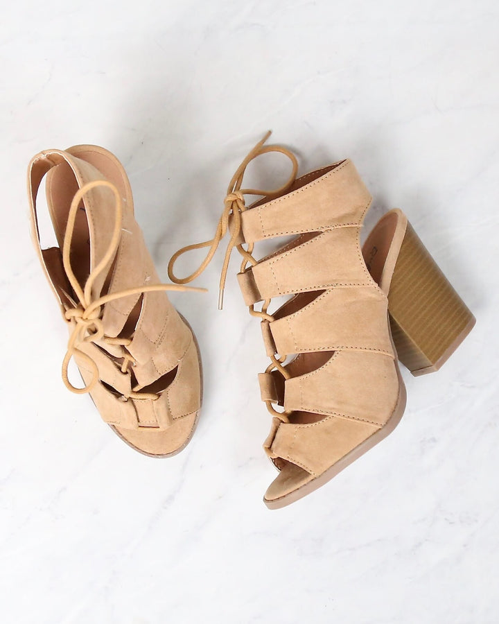Summer Nights Cut Out Laced Up Block Heel Sandals in More Colors