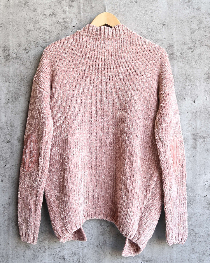 Cara Open Front Velvet Chenille Cardigan with Front Pocket in Canyon Rose