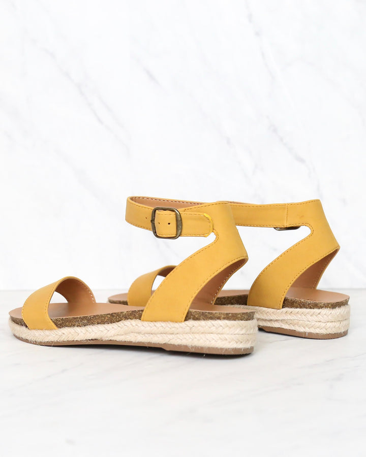 Single Band Platform Espadrille Sandals With Ankle Straps in Mustard