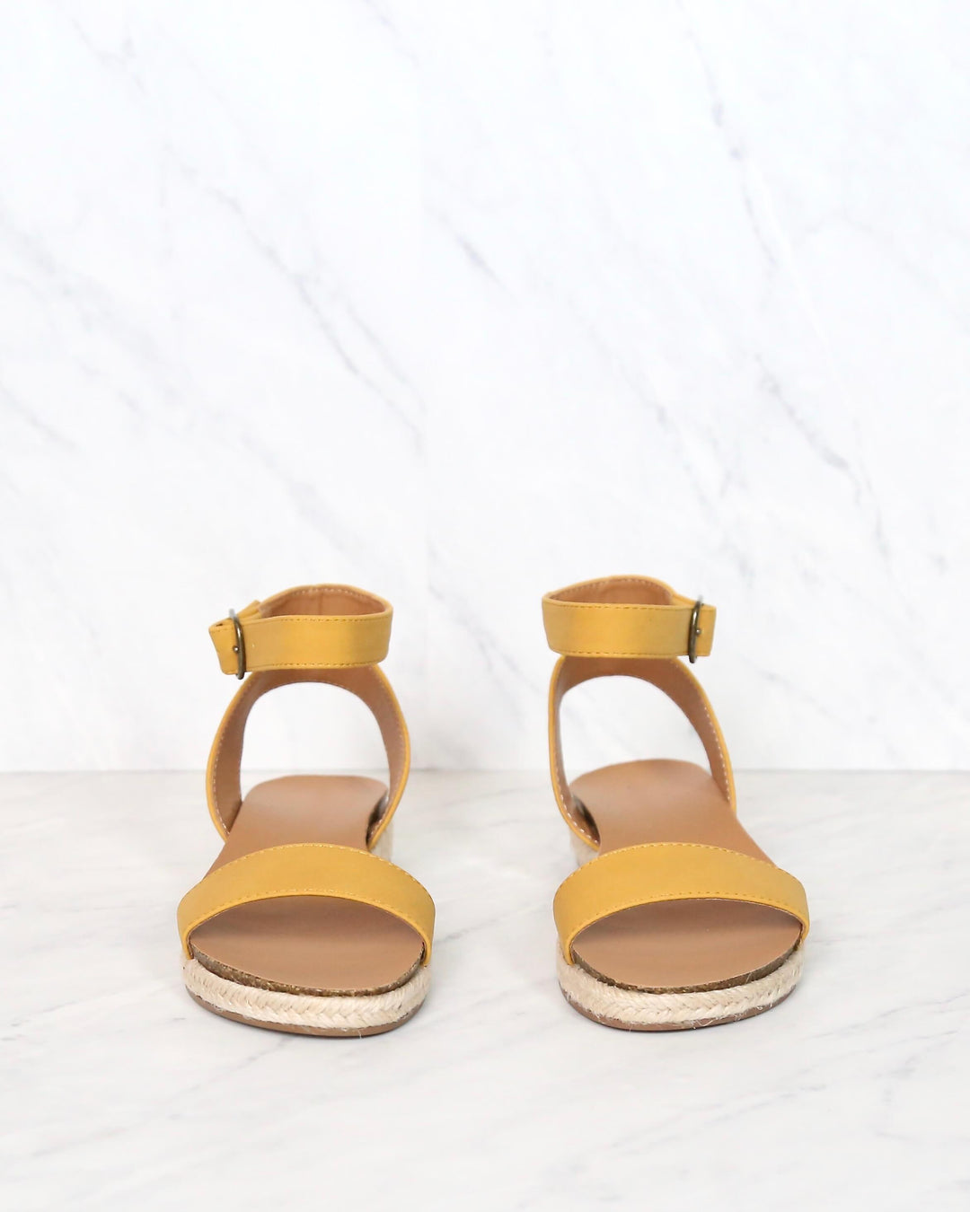 Single Band Platform Espadrille Sandals With Ankle Straps in Mustard