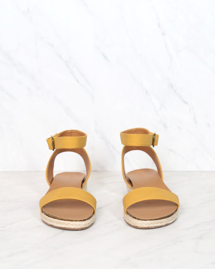 Single Band Platform Espadrille Sandals With Ankle Straps in Mustard