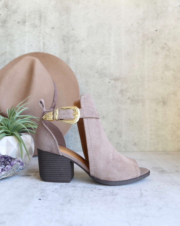 Final Sale - Peep Toe Ankle Booties in Taupe