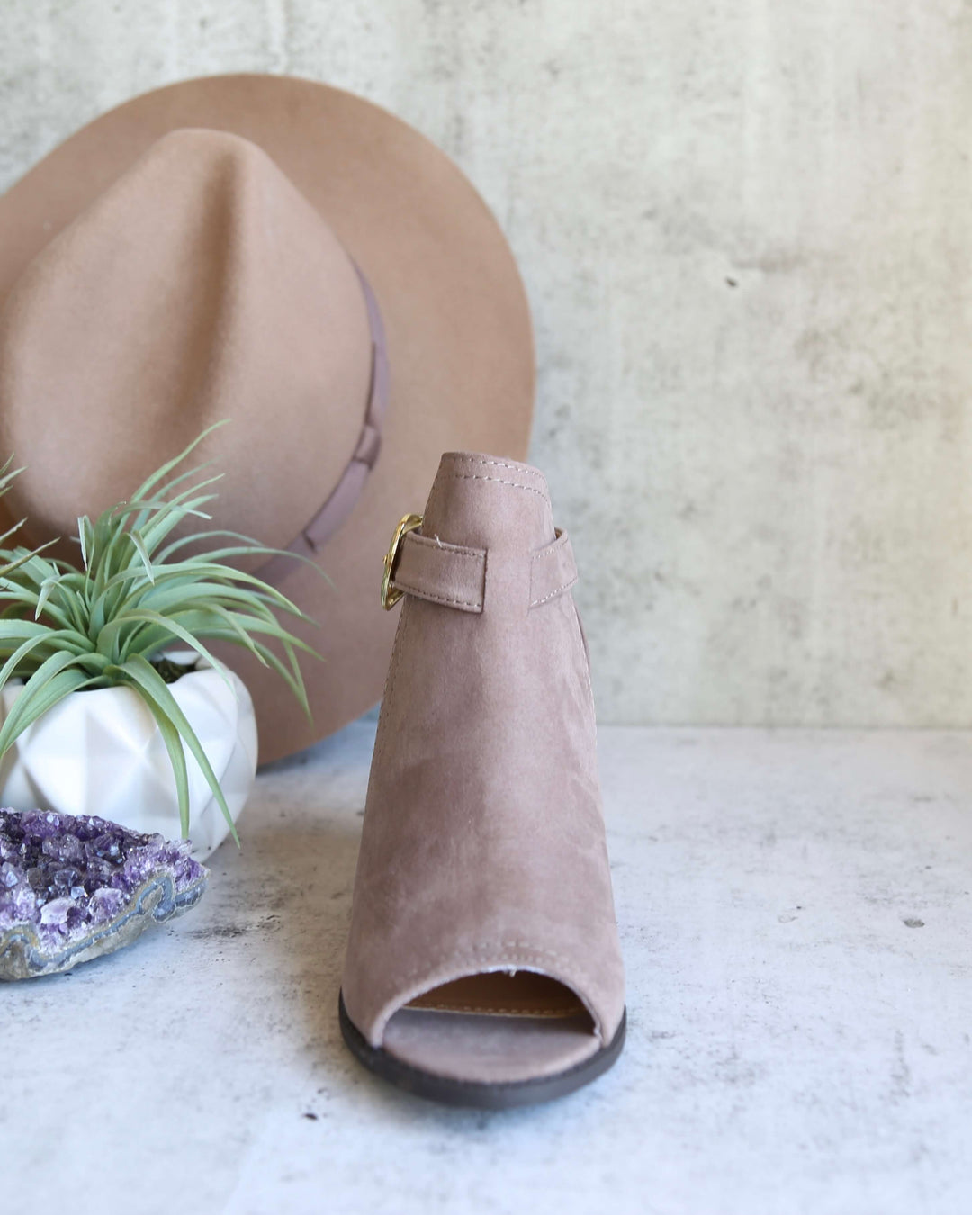 Final Sale - Peep Toe Ankle Booties in Taupe