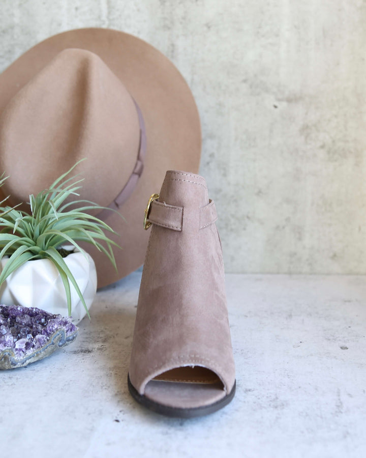 Final Sale - Peep Toe Ankle Booties in Taupe