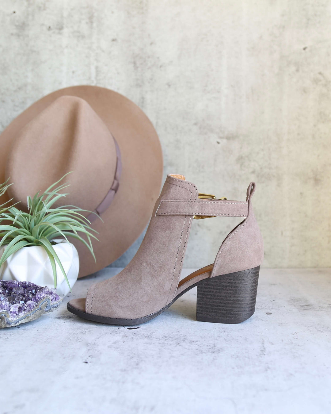 Final Sale - Peep Toe Ankle Booties in Taupe