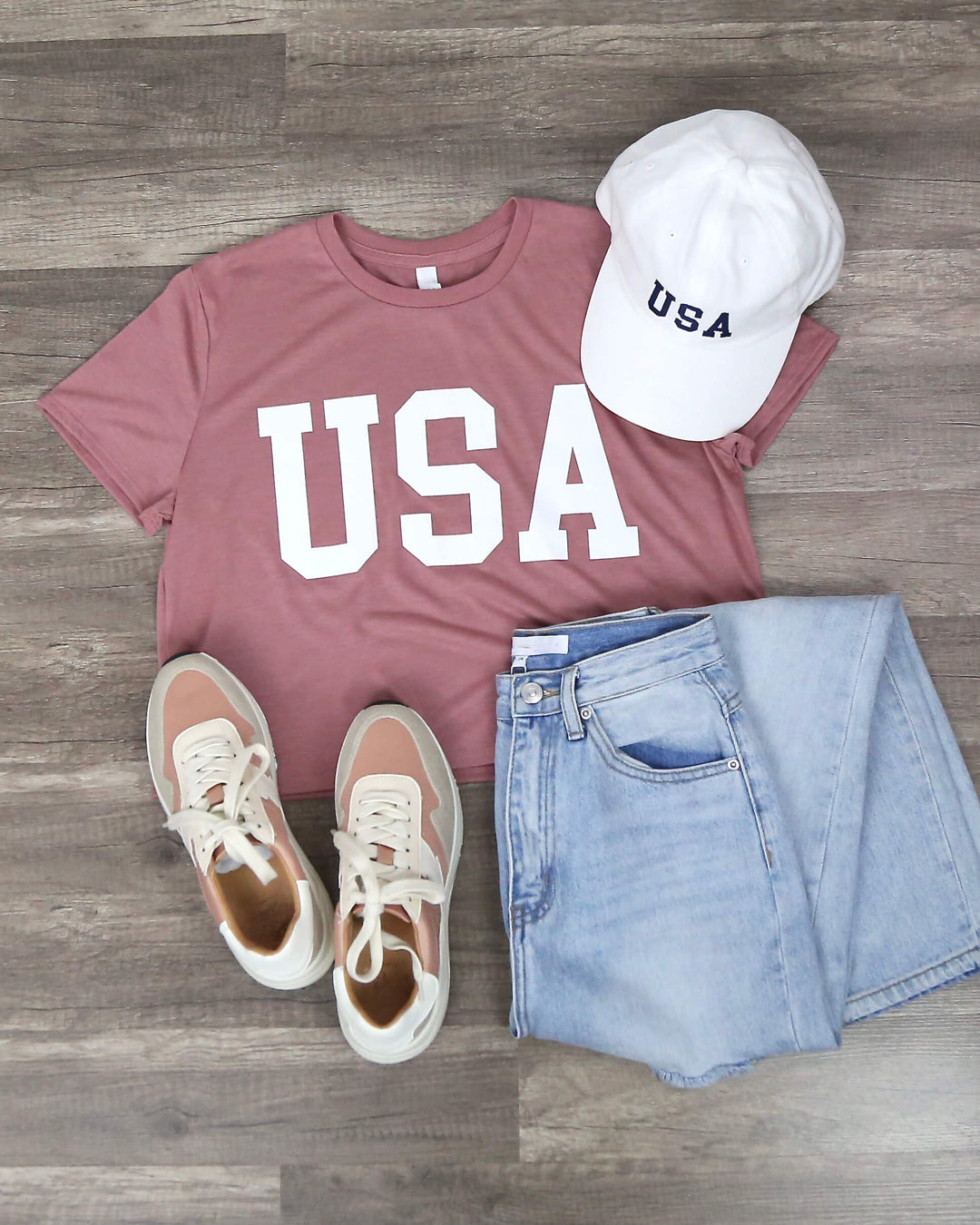 crop top - usa - patriotic - graphic tee - basics - distracted - mauve