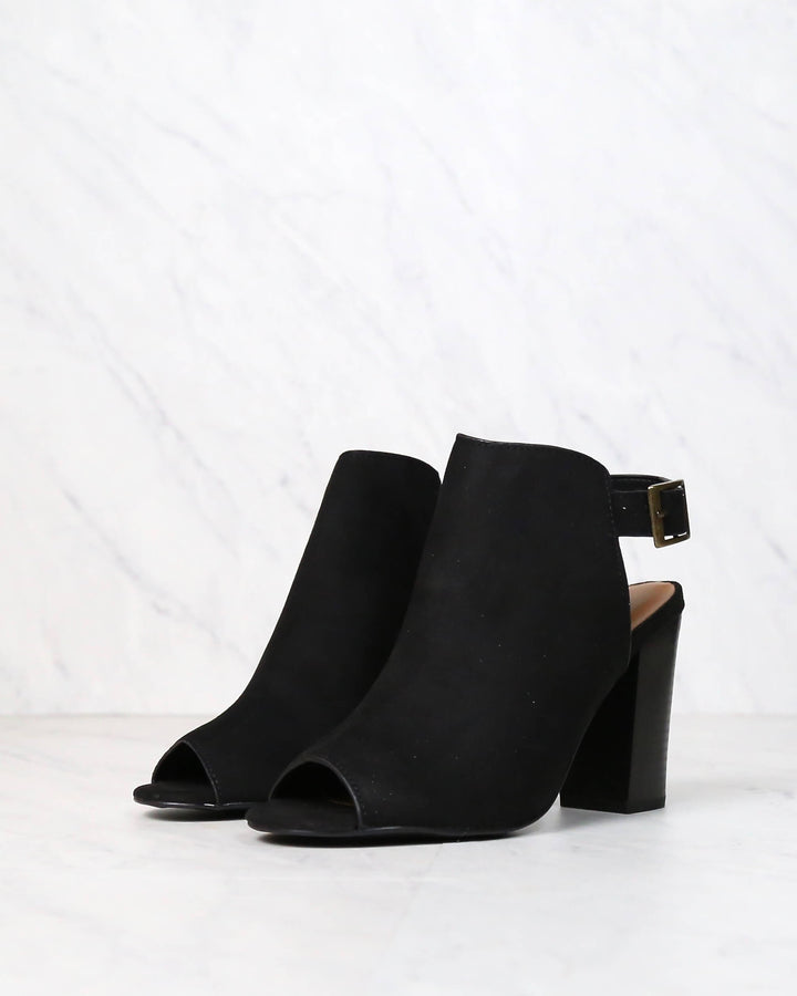 Vegan Suede Sling Back Chunky Peep Toe Heels in More Colors