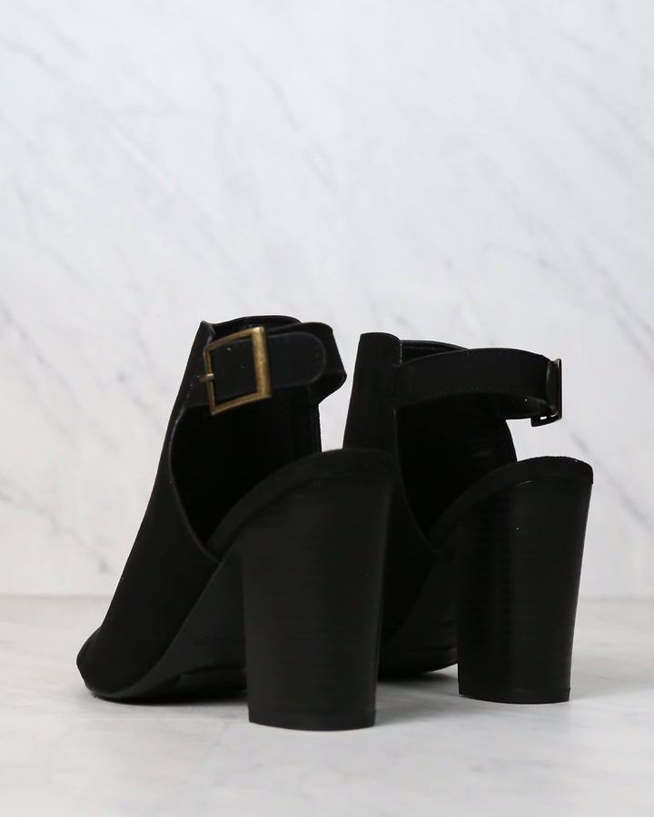 Vegan Suede Sling Back Chunky Peep Toe Heels in More Colors