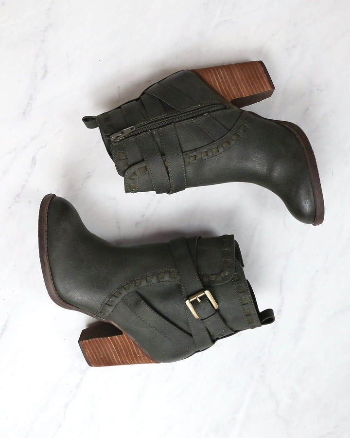 Not Rated - Violeta Strappy Ankle Bootie in Dark Green