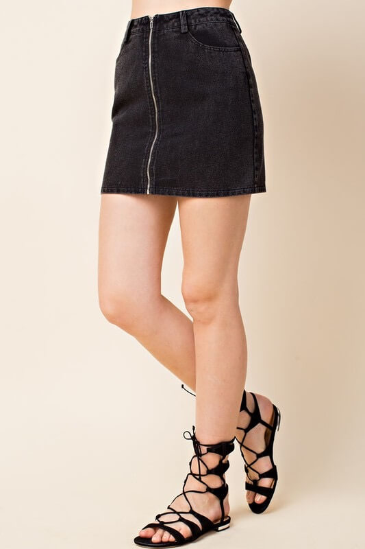 Wild Honey - Run This Town Denim Zip Skirt in Black